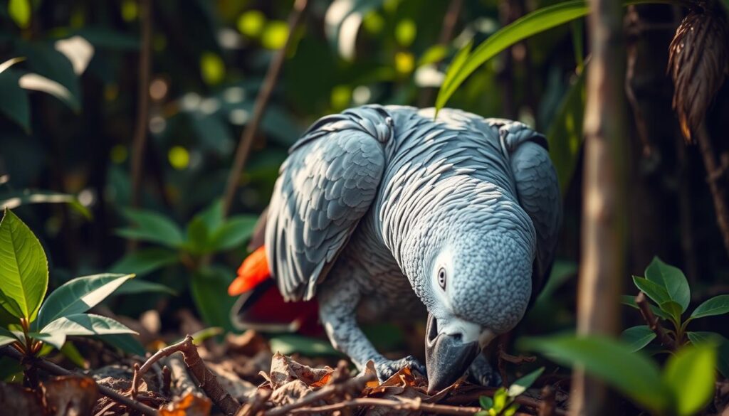 African Grey foraging