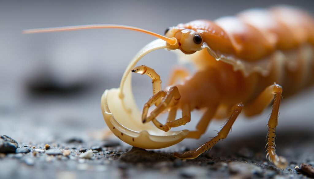 A close-up view of an invertebrate's moulting process, captured with a macro lens under soft, diffused lighting. The foreground reveals the exoskeleton splitting open, exposing the delicate, newly formed limbs and body parts emerging from within. The middle ground showcases the intricate details of the moulting creature, its vulnerable form transitioning between its old and new states. The background is blurred, creating a sense of focus and depth, allowing the viewer to fully appreciate the fascinating biological event unfolding before them.